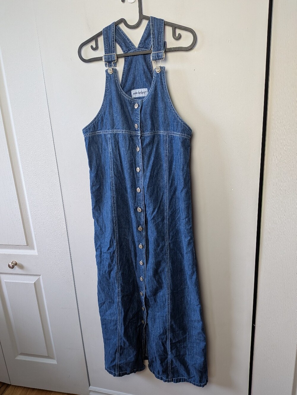 VINTAGE Santa Barbara Denim Maxi Dress Women Buttons Closure Adjustable Straps